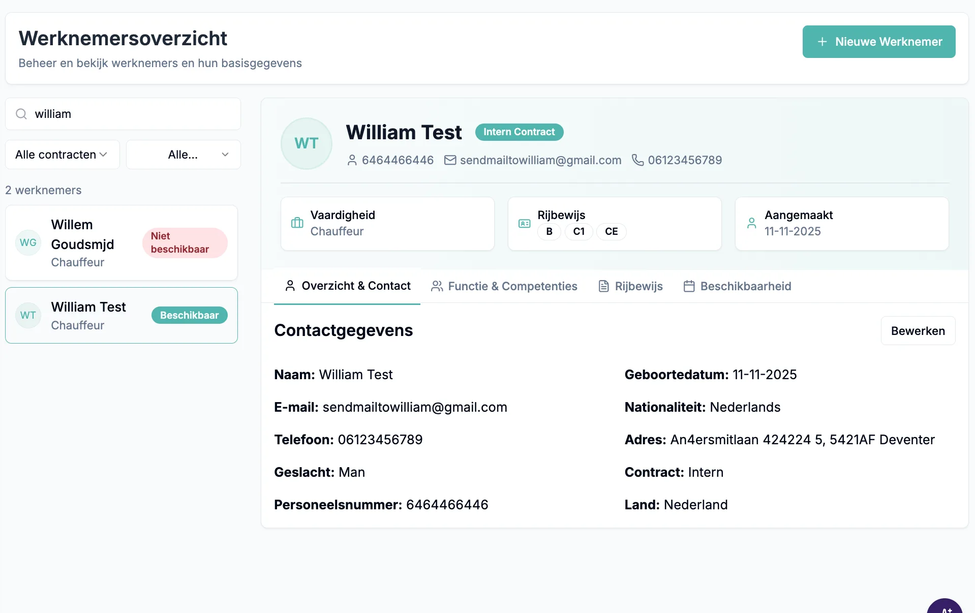 Medewerkers interface